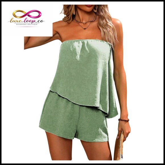 Sleeveless Asymmetrical Tube Top and Shorts Set 2 Piece Summer Outfit